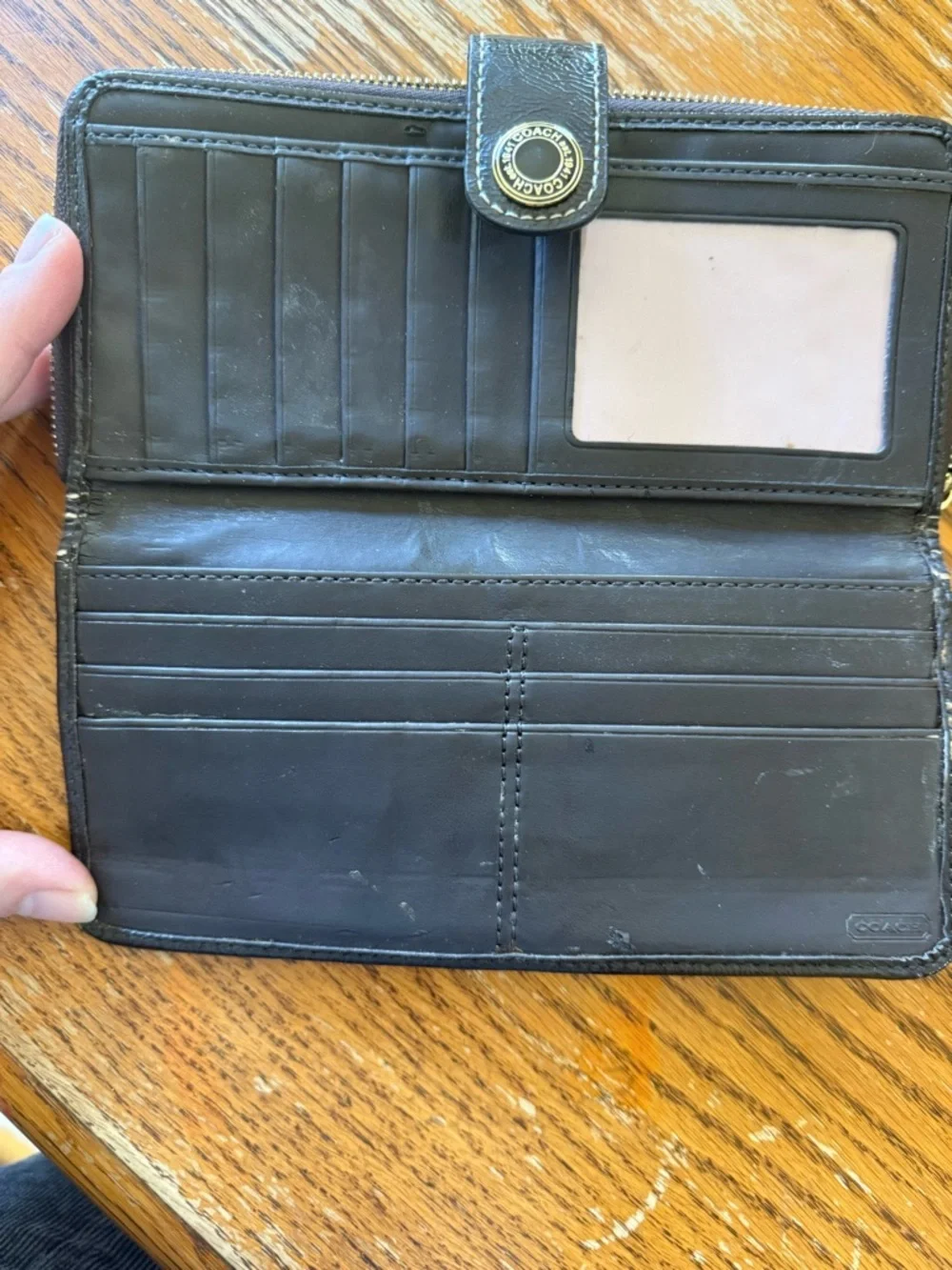 Coach Signature Striped Studded Accordion Zip Wallet